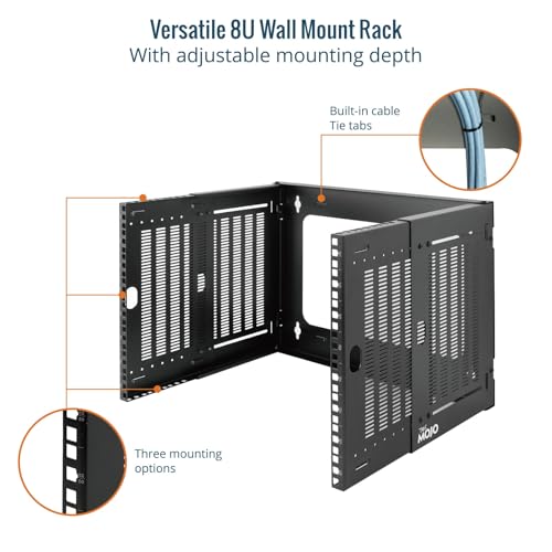 Tecmojo 8U Wall Mount Network Rack, 19" Open Frame Patch Panel Bracket with Adjustable Depth 9.7-15.9 in, Fits Shallow IT Equipments, 110 lbs Capacity, EIA-310 Compliant - size: 8U