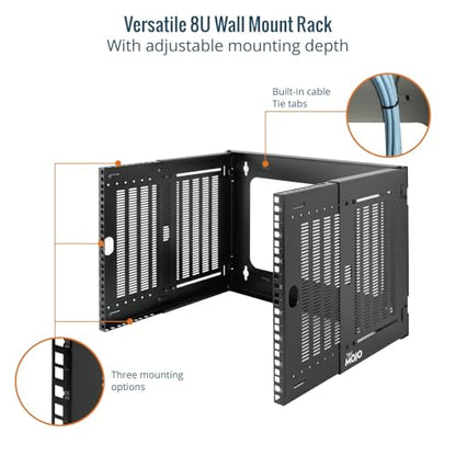 Tecmojo 8U Wall Mount Network Rack, 19" Open Frame Patch Panel Bracket with Adjustable Depth 9.7-15.9 in, Fits Shallow IT Equipments, 110 lbs Capacity, EIA-310 Compliant - size: 8U