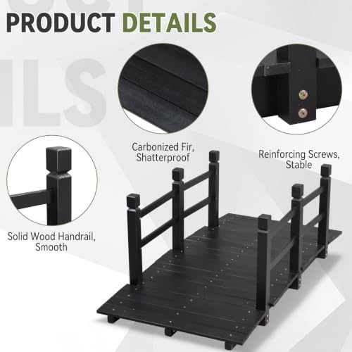 Outvita 5 ft Wooden Garden Bridge, Outdoor Footbridge with Safety Rails - size: 5ft-black