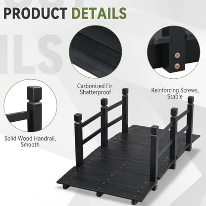 Outvita 5 ft Wooden Garden Bridge, Outdoor Footbridge with Safety Rails - size: 5ft-black