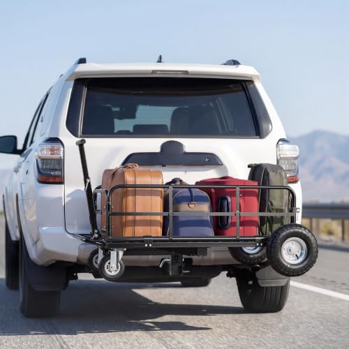 VEVOR Hitch Mount Cargo Carrier on Wheels, 36.2" x 21.3" x 11.8", 2-in-1 Folding Rear Luggage Rack Basket & Cargo Cart with Hitch Stabilizer, Fits 2" Receiver for SUV Pickups, 400LBS Load Capacity - size: 36.2" x 21.3" x 11.8"