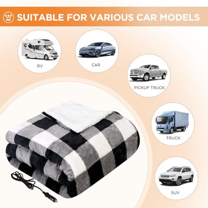 Westinghouse Heated Car Blanket, Grey Buffalo Plaid, 59x43 - color: Grey Buffalo Plaid