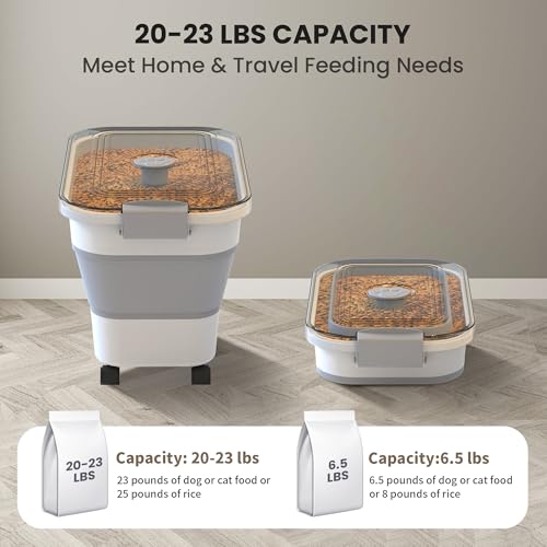 20-23 Lbs Dog Food Storage Container,Collapsible Dog Food Container | Pet Food Storage Container with Transparent Airtight Lid,Multifunctional for Dog Cat,Rice,Flour,Scoop and Small Container - color: Clear/23 lbs