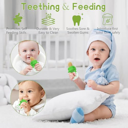 Baby Fruit Feeder Pacifier | Infant Food Feeder Pacifier & Food Dispensing Spoon | Fresh Fruit Teethers for Babies | Silicone Feeder Baby,Mesh teethers for Babies Gifts for Boys and Girls - color: 03-Green