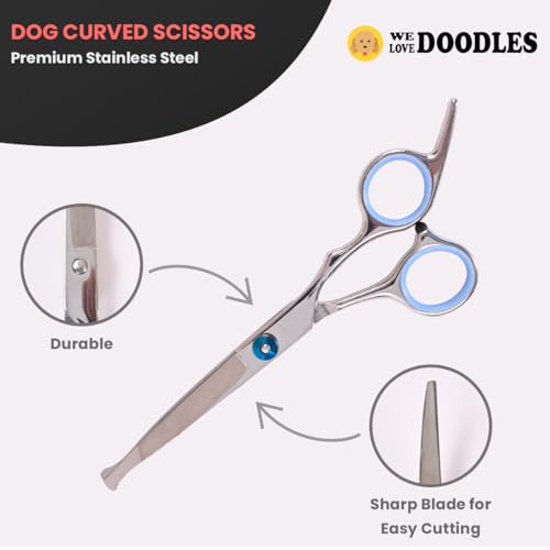 Dog Grooming Scissors Kit with Rounded Blunt Tips, Straight, Curved & Thinning Shears, Tools for Goldendoodles, Poodles & Doodles, Professional Grade Stainless Steel, 4 Pc Set [We Love Doodles] - size: Small
