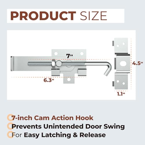 Barn Door Jamb Latch with 7" Hook Outdoor Sliding Door Lock Latches - size: 1 Pack