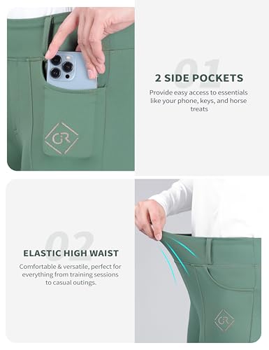 Women's Horse Riding Pants with Full Seat Silicone Grip - color: Soft Green, size: Medium