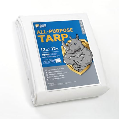 GUARD SHIELD Heavy Duty Tarp 12x12 Feet White Multi Purpose Thick Waterproof Poly Tarp Cover 10mil - color: White, size: 12x12