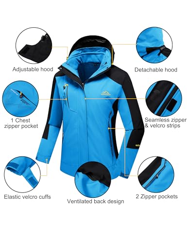 MAGCOMSEN Women's 3-in-1 Winter Coats Snow Ski Jacket Waterproof Windproof Fleece Lined Winter Jacket Parka - color: Lake Blue, size: Small