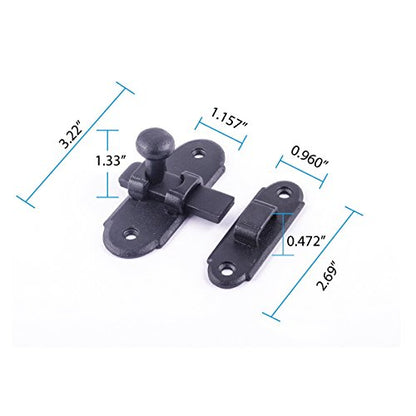 Renovators Supply Manufacturing Slide Bolt Latch 2.2 in. Black Wrought Iron Ball Tip Style Slide Bolt with Mounting Hardware - size: Pack of 1