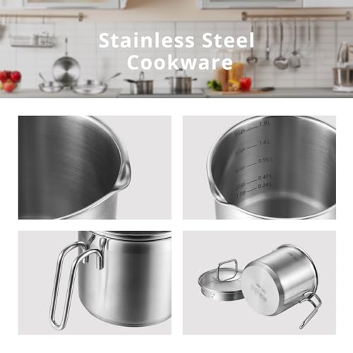 JALZ JALZ 2 Qt Stainless Steel Saucepan with Glass Lid for Induction, Boiling Egg