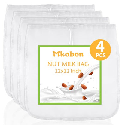 XL 4 Pcs 12" x 12" Nut Milk Bag Reusable, Cheese Cloth Bags for Straining - size: 12" x 12"