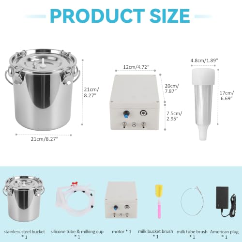 Automatic Pulsating Goat Milking Machine, 14L Stainless Steel Bucket Portable Sheep Milker with Food-Grade Silicone Cups and Adjustable Suction for Farm Home Use Dairy Equipment M - size: M