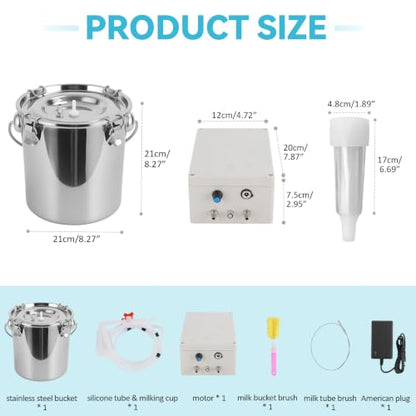 Automatic Pulsating Goat Milking Machine, 14L Stainless Steel Bucket Portable Sheep Milker with Food-Grade Silicone Cups and Adjustable Suction for Farm Home Use Dairy Equipment M - size: M