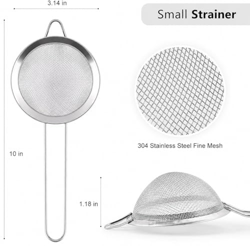 D Fine Mesh Strainer, Stainless Steel Sieve Sifter with Handle, 3-Inch