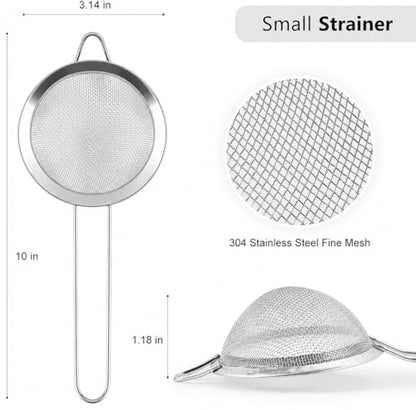 D Fine Mesh Strainer, Stainless Steel Sieve Sifter with Handle, 3-Inch