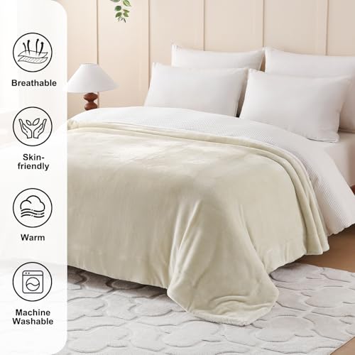 SOCHOW Sherpa Fleece Throw Blanket, Linen, 60x80 inches - color: Linen, size: 60"×80"