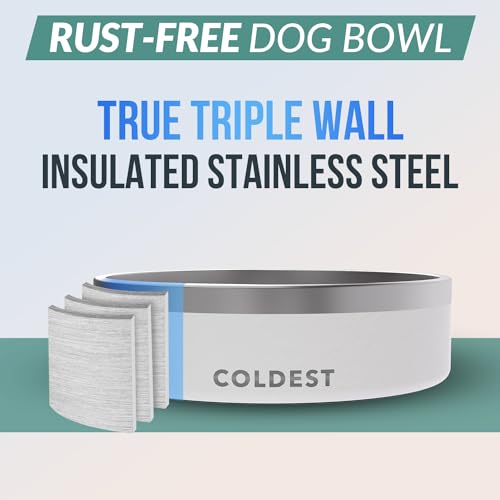 Coldest Dog Bowl - Anti Rust Metal, Non Slip, 3 Layers Insulated Stainless Steel Dog Bowls - Spill Proof & Heavy Duty - Water Bowl for Dogs, Cats & Pets, Dish Washer Safe (42 oz, Epic White) - color: Epic White, size: 42 oz