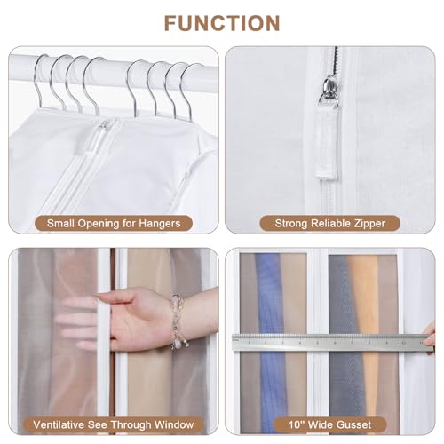 60 Inch Premium Cotton Garment Bag for Hanging Clothes and Storage - size: 10"W x 60"H-3pcs