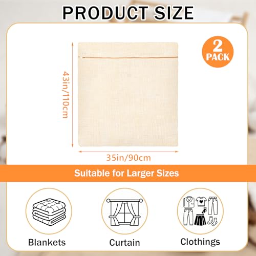 SATINIOR 2 Pack Extra Large 100% Cotton Mesh Laundry Bags 43 x 35 Inch Jumbo Cotton Mesh Large Delicate Bags with Sturdy Zippers Washing Machine Bag for Coats, Blankets, Bedding, Toys, Pet Items