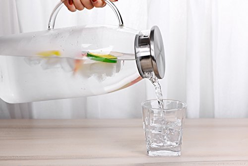 Purefold 100 Ounces Large Glass Pitcher with Lid, Hot/Cold Water Glass Jug | Iced tea, juice, milk, coffee, sangria pitcher. 0–300°F. Leakproof, dishwasher safe. BPA free borosilicate glass. - size: 100 OZ