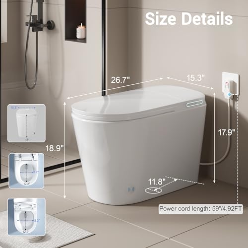 Smart Toilet with Bidet Elongated Heated Seat Dual Flush/Seat & Lid | Foot Sensor Electric Modern One Piece Toilet with Warm Water Wash&Air Dry LED Display Siphon Flush 1.28 GPF MAP 1000g - color: Ivory White