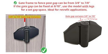 D&D Technologies TCHD2S3BTS TruClose Heavy Duty Gate Hinges, for Self Closing Wood or Vinyl Gates up to 154 Pounds, with No Alignment Legs, for Square Gate Frame and Post, Black, 2 Count - size: Adjustable gate gap: 3/8”–7/8” gate frame to post