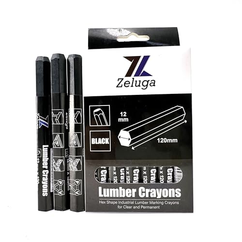 Zeluga 4.7in. x 0.47in. Hex Shape Industrial Lumber Marking Crayons for Clear and Permanent Markings, Black 12 Pack - color: Black, size: 1 Count (Pack of 12)