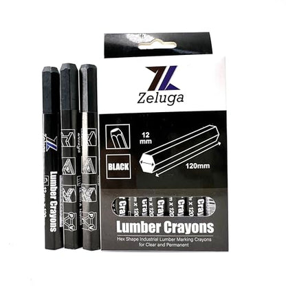 Zeluga 4.7in. x 0.47in. Hex Shape Industrial Lumber Marking Crayons for Clear and Permanent Markings, Black 12 Pack - color: Black, size: 1 Count (Pack of 12)