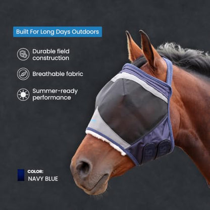 Shires FlyGuard Pro Fine Mesh Earless Fly Mask – Extra Full Size | Lightweight Polyester Fly & Insect Protection | Breathable Fine Mesh for Turnout, Grazing & Stable Use | Navy Colour - color: Navy, size: Extra Full