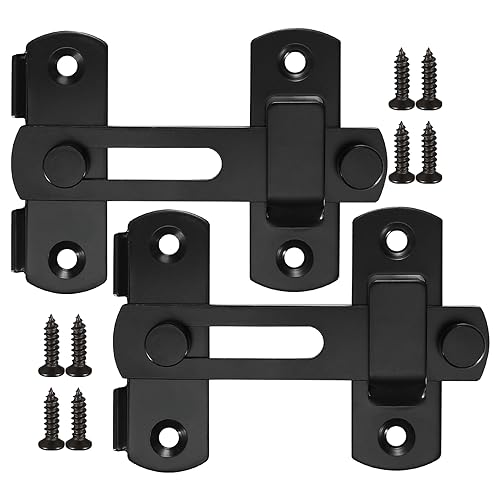 2pcs 180° Degree Flip Sliding Barn Door Locks and Latches, Sliding Barn Door Locks, Black Gate Latch Bolt Buckle Lock for Barn Door, Pet Door, Bathroom, Garage, Window, Sliding Door Lock | Pet Bathroom Garage Window Privacy Hardware Security Accessory - s