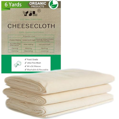 YJL Organic Cheese Cloth Unbleached Cotton for Straining Extra Fine 6 Yards