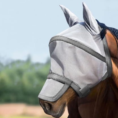 Harrison Howard Maskology Supreme Nylon Framework Micro-Woven Material UV-Proof Horse Fly Mask Grey-Cob - size: Cob (Medium)