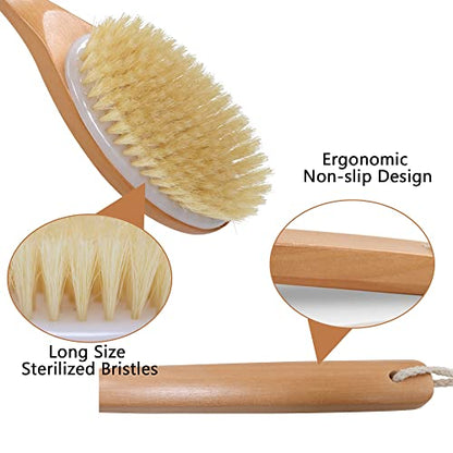 OWIIZI Bath Brushes with Soft and Natural Bristles Antiskid Wooden Long Handle Shower Body Scrubber for Wet or Dry Exfoliating,Back Scrub Deep Cleanse