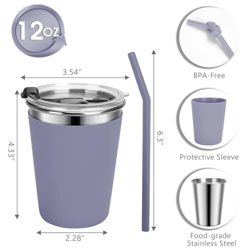 Stainless Steel Kids Cups with Lids, 12oz Spill Proof Cups, 2 Pack - color: Dark Gray, Gray