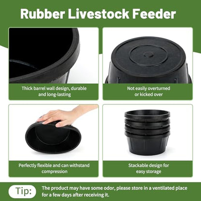 4Pcs Rubber Feeder Pan,2 Quart Feed Bucket - color: Black-2Quart, size: 4PCS