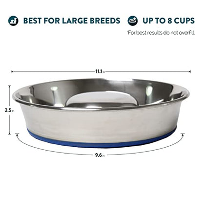 OurPet's DuraPet Slow Feed Stainless Steel Dog Bowl, Silver, Large - size: Large (6 Cups)