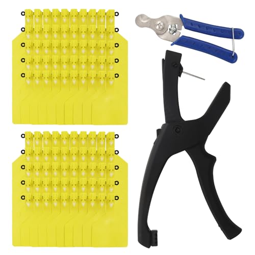 100 Pack Large Blank Cattle Ear Tags with Applicator, One-Piece TPU Livestock Ear Tags for Cattle Cow Calf Bull Sheep Goat Pig Horse, Animal Identification Tags for Farm Ranch (Yellow, 100PCS - Blank) - color: Yellow, size: 100PCS - Blank