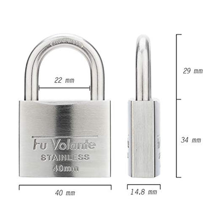 Stainless Steel Pin Tumbler Padlock, 304 Marine Series, Weatherproof Padlock for Outdoor use, 1-9/16 inch Wide Body, Keyed Different - Stainless Steel Body & Shackle - color: FUPS140