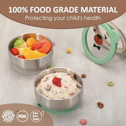 MR. CHOU Baby Bowls with Non-Slip Silicone Suction Cup, Insulated Double-Layer 18/8 Stainless Steel Toddler Bowls with BPA Free Airtight Lids, Food-Grade Silicone Safe for Kids (Beige) - color: Beige
