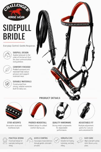CHALLENGER Horse Western Horse Western English Leather Bitless Sidepull Bridle Reins Orange 7708OR-F