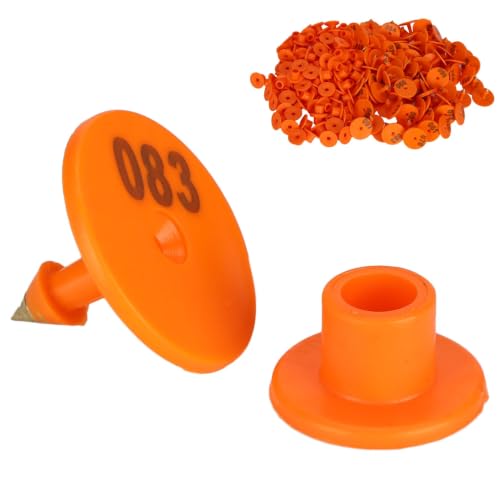 100PCS Livestock Ear Tags for Pig Sheep Goats Cows Number 001-100 | Anti Dropping, Plastic Round Farm Animal Identification Ear Tags for Calf Fox Horse - size: Orange ear tag with word