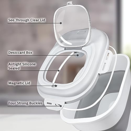 Komzon Rice Storage Bin Cereal Containers, 13-50lb Collapsible Rice Container Dispenser with Transparent Lid, Rolling Wheels, Measuring Cup and Scoop, Airtight Dog Cat Pet Food Storage Container White - color: White