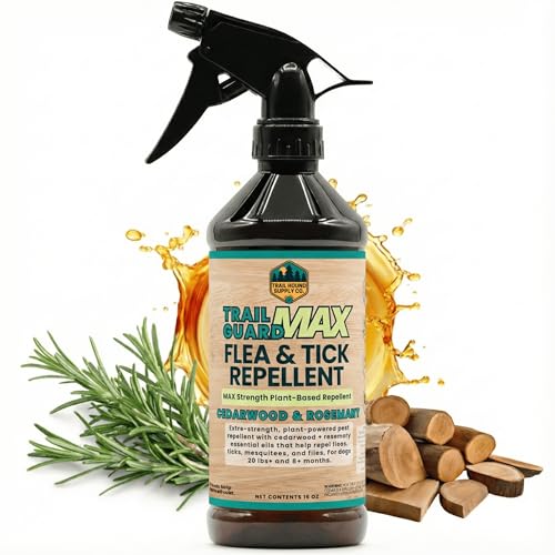 Trail Guard MAX - Natural Extra Strength Insect, Flea and Tick Spray for Dogs, People & Home (16oz MAX Strength, Cedarwood & Rosemary) - size: 16oz MAX Strength