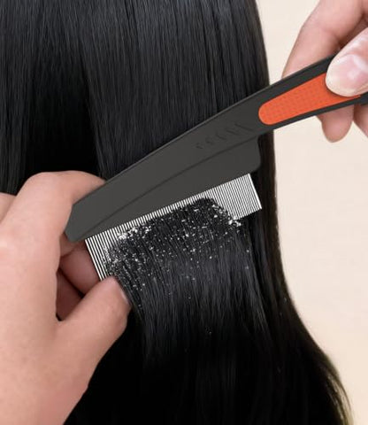 Dandruff Comb Removal Steel Fine Tooth Scalp Detox Hair Care Tool 3PC | Build Up Flakes Lice Comb, Stainless Steel Teeth, Self Cleaning, Anti Slip Handle, for Women Men Kids, Black+ Red - color: 3PC Black+Red