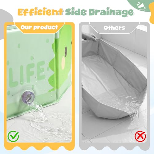 Orzbow Portable Toddler Bathtub with Temperature Sticker & Side Drain Plug | Collapsible Baby Bath Tub for Infant Kids 6 Months+ Travel, Easy to Clean, Stable & Durable, Fold to Space-Saving, Green