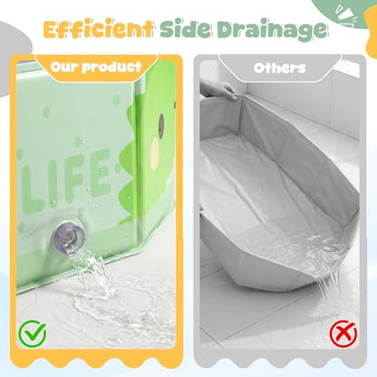 Orzbow Portable Toddler Bathtub with Temperature Sticker & Side Drain Plug | Collapsible Baby Bath Tub for Infant Kids 6 Months+ Travel, Easy to Clean, Stable & Durable, Fold to Space-Saving, Green