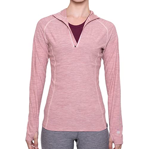 MERIWOOL Women’s Base Layer Hoodie Lightweight Merino Wool Long Sleeve Thermal - color: Pink Heather, size: Medium