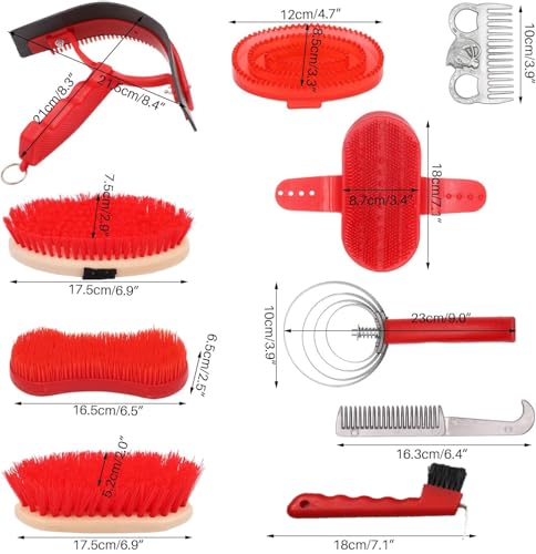 10pcs Horse Grooming Kit, Horse Care Set with Tote Bag, Sweat Scraper, Curry Comb, Brush, Hoof Pick - Essential Equine Grooming Supplies-MP1133