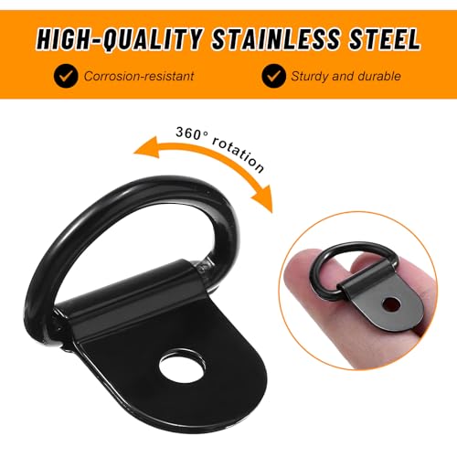 10 PCS D-Ring Tie Down Anchors, Small Metal Cargo Surface Mount Lashing Rings, Heavy Duty Anchor Points Load-Bearing Brackets for Van Truck Trailer Boat Cargo Securing (Black) - color: Black